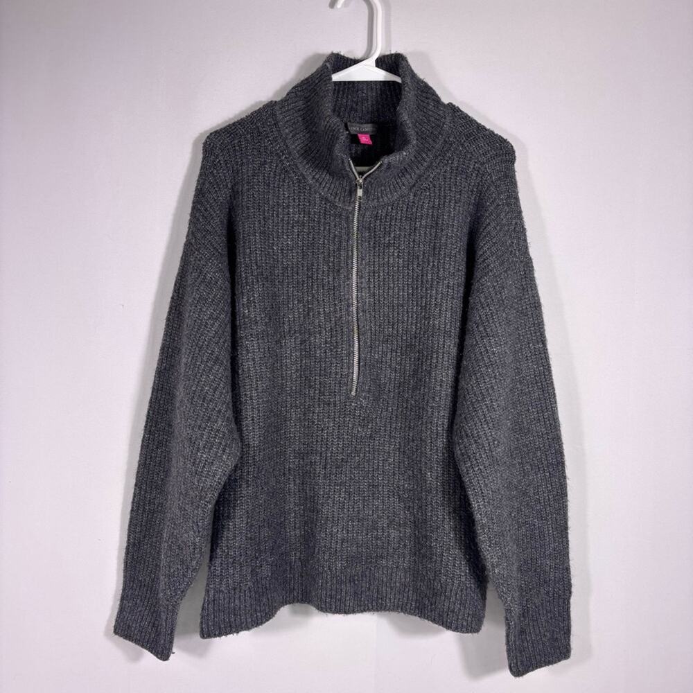 Vince Camuto Charcoal Half Zip Ribbed Mock Neck Sweater Size XL Bin2